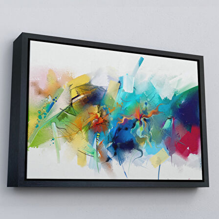 Altın Çerçeveli Soyut Fırça Darbeleri İle Yağlıboya Görünüm Dekoratif Kanvas Duvar Tablosu