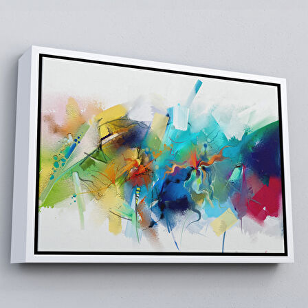 Altın Çerçeveli Soyut Fırça Darbeleri İle Yağlıboya Görünüm Dekoratif Kanvas Duvar Tablosu