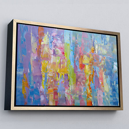 Siyah Çerçeveli Yüksel Dokulu Soyut Yağlıboya Görünüm Dekoratif Kanvas Duvar Tablosu