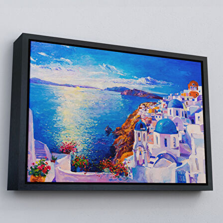 Altın Çerçeveli Mikanos Yunanistan Yağlıboya Görünüm Dekoratif Tablo