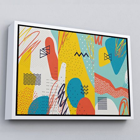 Beyaz Çerçeveli Modern Soyut Görünümlü Dekoratif Kanvas Duvar Tablosu