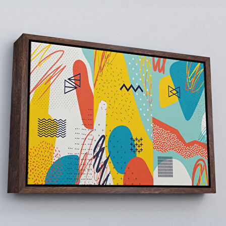 Beyaz Çerçeveli Modern Soyut Görünümlü Dekoratif Kanvas Duvar Tablosu