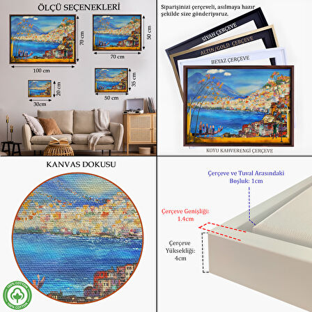 Altın Çerçeveli Güney İtalya Yağlıboya Görünüm Dekoratif Kanvas Duvar Tablosu