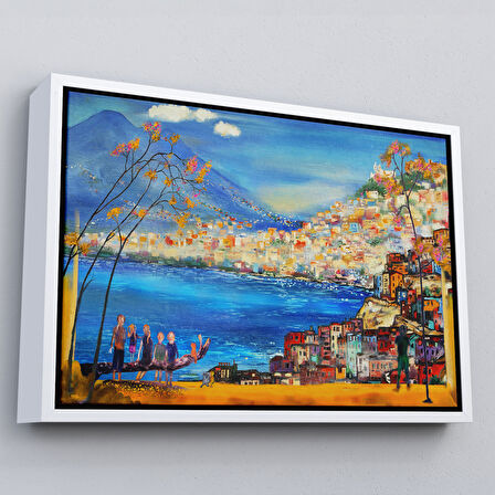 Siyah Çerçeveli Güney İtalya Yağlıboya Görünüm Dekoratif Kanvas Duvar Tablosu