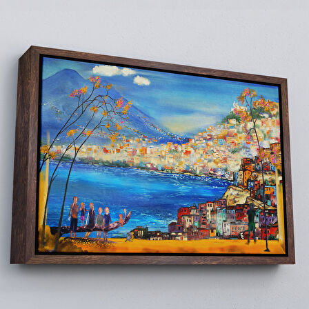 Siyah Çerçeveli Güney İtalya Yağlıboya Görünüm Dekoratif Kanvas Duvar Tablosu