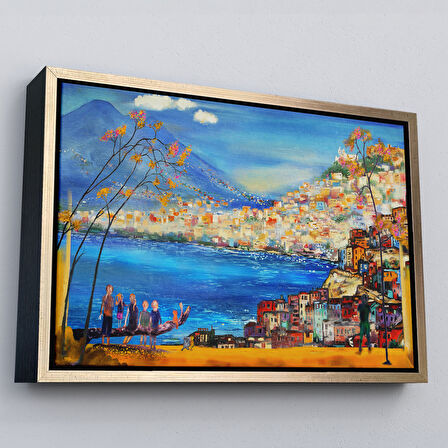 Siyah Çerçeveli Güney İtalya Yağlıboya Görünüm Dekoratif Kanvas Duvar Tablosu