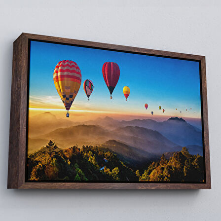 Siyah Çerçeveli Hava Balonları Dekoratif Kanvas Duvar Tablosu