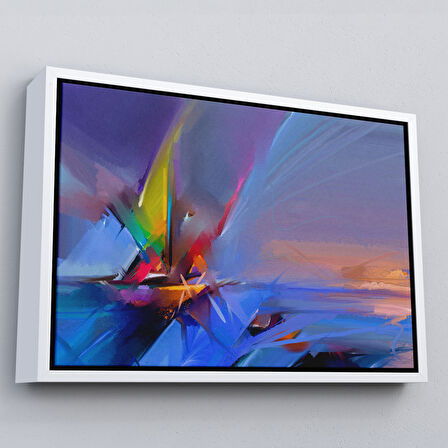 Siyah Çerçeveli Fırça Darbeli Yelkenli Soyut Yağlıboya Görünüm Kanvas Tablosu