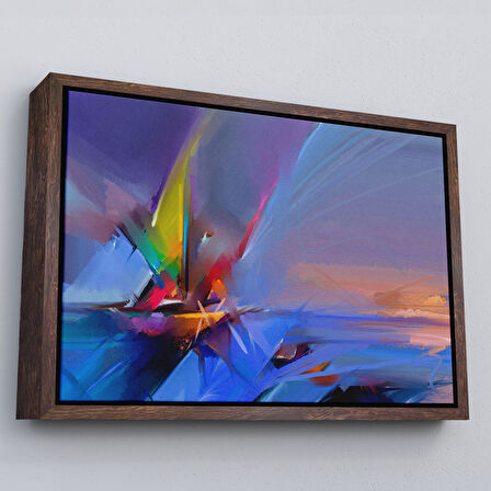 Siyah Çerçeveli Fırça Darbeli Yelkenli Soyut Yağlıboya Görünüm Kanvas Tablosu