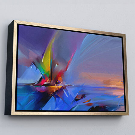 Siyah Çerçeveli Fırça Darbeli Yelkenli Soyut Yağlıboya Görünüm Kanvas Tablosu