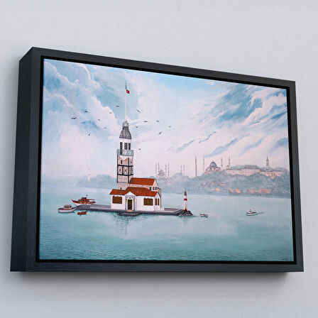 Kahverengi Çerçeveli Kız Kulesi Yağlıboya Görünüm Dekoratif Kanvas Tablo