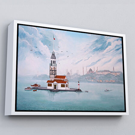 Kahverengi Çerçeveli Kız Kulesi Yağlıboya Görünüm Dekoratif Kanvas Tablo