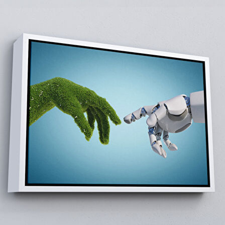 Altın Çerçeveli Doğa Ve Teknoloji Soyut Dekoratif Kanvas Duvar Tablosu