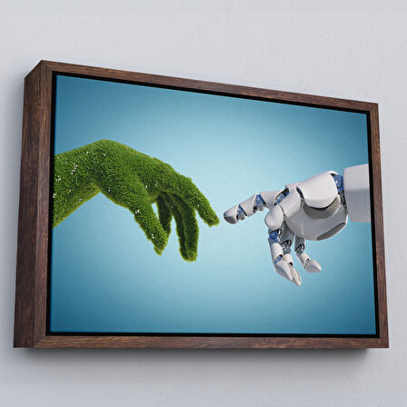 Altın Çerçeveli Doğa Ve Teknoloji Soyut Dekoratif Kanvas Duvar Tablosu