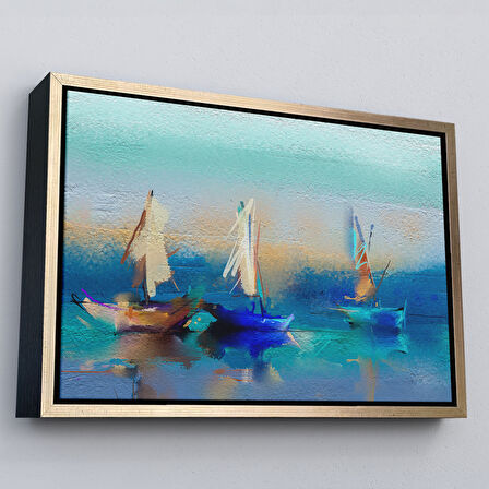 Altın Çerçeveli Soyut Modern Sanat Yağlıboya Görünüm Dekoratif Kanvas Duvar Tablosu