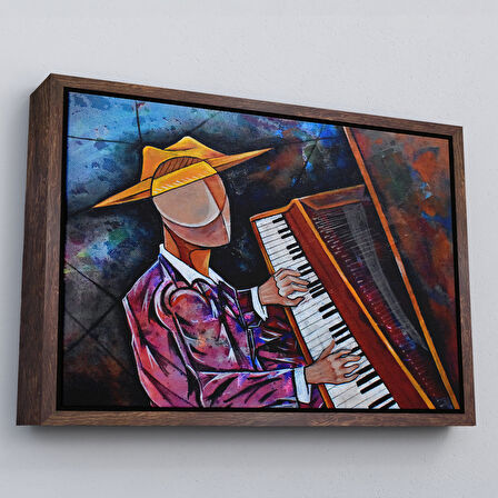 Beyaz Çerçeveli Piyano Çalan Sürreal Adam Duvar Tablosu