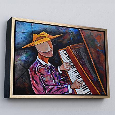 Beyaz Çerçeveli Piyano Çalan Sürreal Adam Duvar Tablosu