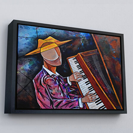 Beyaz Çerçeveli Piyano Çalan Sürreal Adam Duvar Tablosu