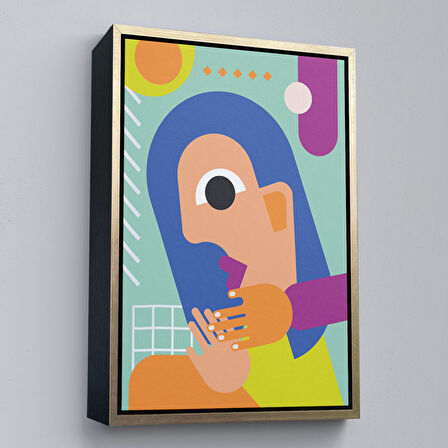 Altın Çerçeveli İkonik Pop Art Asyalı Kadın Tablosu