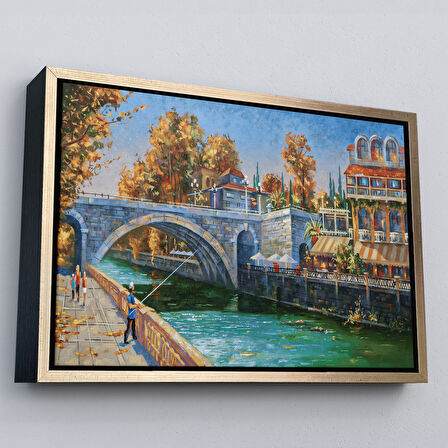 Altın Çerçeveli Soçhi Nehri Rusya Yağlıboya Görünüm Dekoratif Kanvas Duvar Tablosu