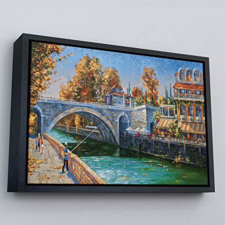 Kahverengi Çerçeveli Soçhi Nehri Rusya Yağlıboya Görünüm Dekoratif Kanvas Duvar Tablosu