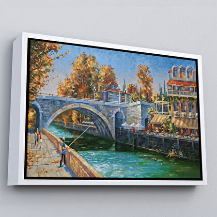 Kahverengi Çerçeveli Soçhi Nehri Rusya Yağlıboya Görünüm Dekoratif Kanvas Duvar Tablosu