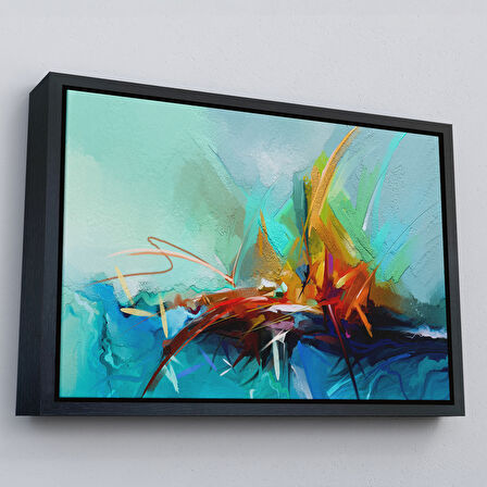 Beyaz Çerçeveli Çağdaş Sanat Soyut Yağlıboya Görünüm Dekoratif Tablo