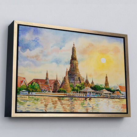 Kahverengi Çerçeveli Wat Arun Tapınağı Tayland Bangkok Dekoratif Kanvas Tablo