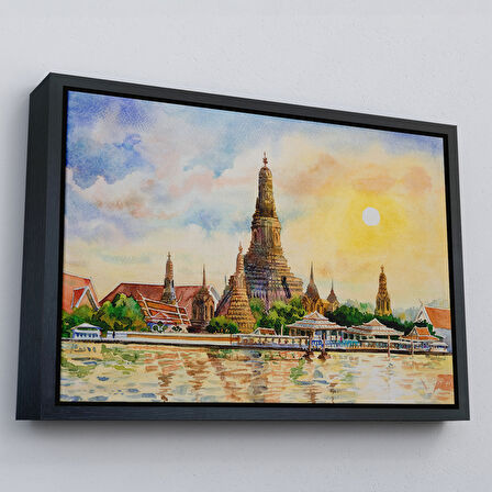 Kahverengi Çerçeveli Wat Arun Tapınağı Tayland Bangkok Dekoratif Kanvas Tablo
