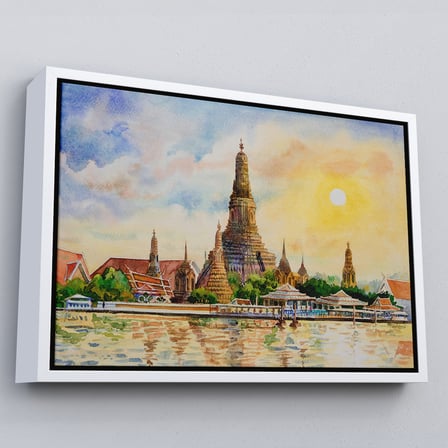 Siyah Çerçeveli Wat Arun Tapınağı Tayland Bangkok Dekoratif Kanvas Tablo