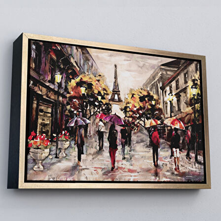 Kahverengi Çerçeveli Fransa Paris Eyfel Manzara Manzaralı Dekoratif Duvar Tablosu