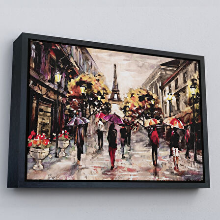 Kahverengi Çerçeveli Fransa Paris Eyfel Manzara Manzaralı Dekoratif Duvar Tablosu