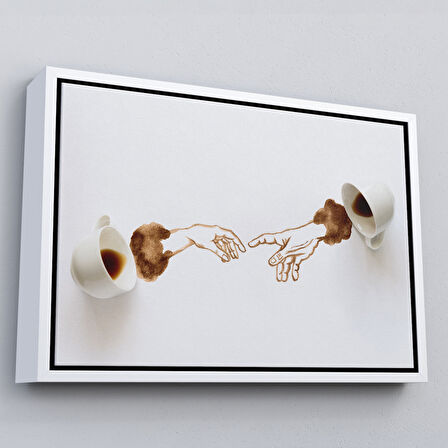 Siyah Çerçeveli El Ele Espresso Fincanları Dekoratif Kanvas Duvar Tablosu