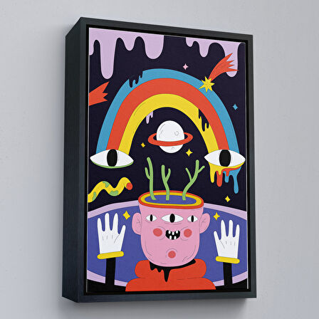 Beyaz Çerçeveli İkonik Pop Art Uzaylı Tablosu