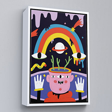 Kahverengi Çerçeveli İkonik Pop Art Uzaylı Tablosu