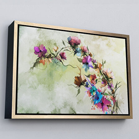 Kahverengi Çerçeveli Soyut Bahar Çiçekleri Duvar Tablosu