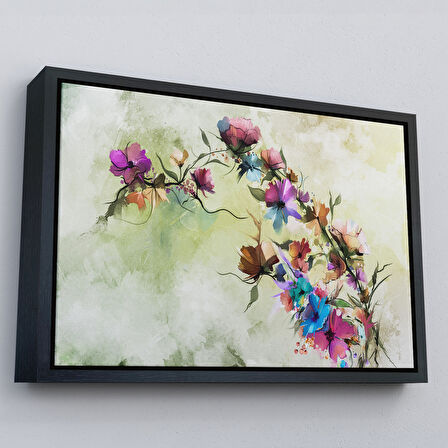 Kahverengi Çerçeveli Soyut Bahar Çiçekleri Duvar Tablosu
