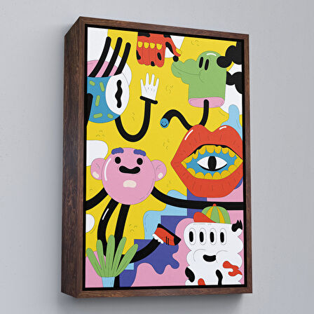 Kahverengi Çerçeveli İkonik Pop Art Uzaylı Tablosu