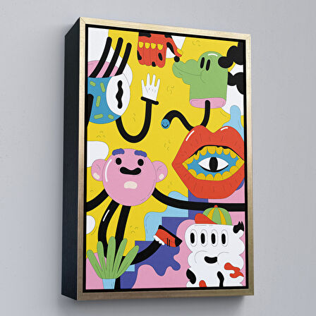 Kahverengi Çerçeveli İkonik Pop Art Uzaylı Tablosu