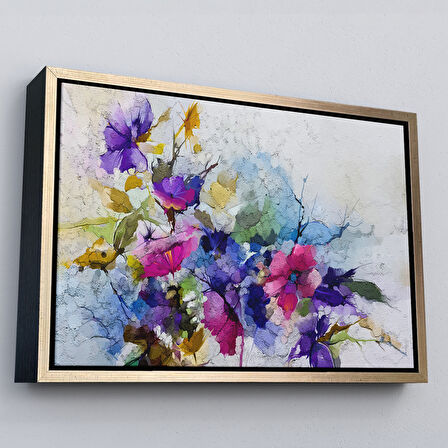 Kahverengi Çerçeveli Modern Sanat Soyut Çiçekler Dekoratif Kanvas Duvar Tablo