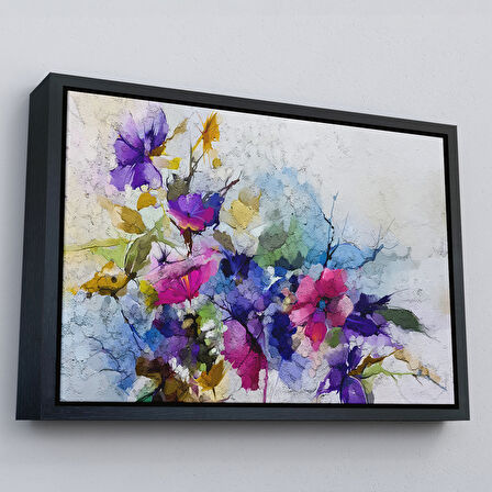 Kahverengi Çerçeveli Modern Sanat Soyut Çiçekler Dekoratif Kanvas Duvar Tablo