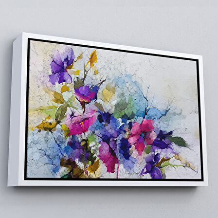Kahverengi Çerçeveli Modern Sanat Soyut Çiçekler Dekoratif Kanvas Duvar Tablo