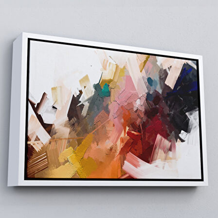 Altın Çerçeveli Fırça Darbeli Soyut Modern Sanat Yağlıboya Görünüm Tablo