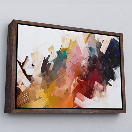 Altın Çerçeveli Fırça Darbeli Soyut Modern Sanat Yağlıboya Görünüm Tablo
