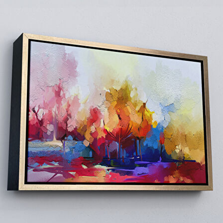 Altın Çerçeveli Fırça Darbeli Soyut Modern Sanat Yağlıboya Görünüm Kanvas Duvar Tablosu