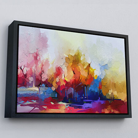 Altın Çerçeveli Fırça Darbeli Soyut Modern Sanat Yağlıboya Görünüm Kanvas Duvar Tablosu