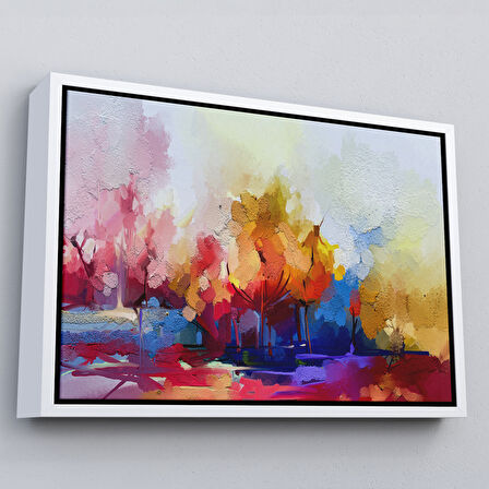 Altın Çerçeveli Fırça Darbeli Soyut Modern Sanat Yağlıboya Görünüm Kanvas Duvar Tablosu