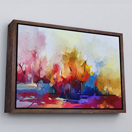 Altın Çerçeveli Fırça Darbeli Soyut Modern Sanat Yağlıboya Görünüm Kanvas Duvar Tablosu