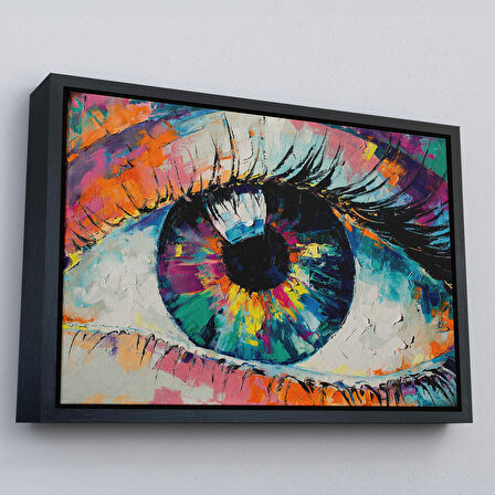 Siyah Çerçeveli Gözün Kavramsal Soyut Resmi Yağlıboya Görünüm Kanvas Tablo