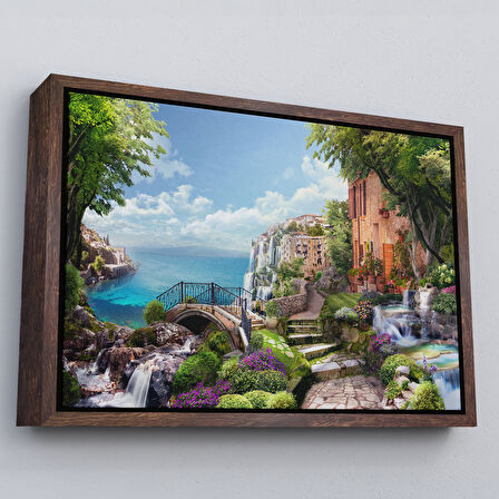 Kahverengi Çerçeveli Eski İtalyan Evleri Yağlıboya Görünüm Dekoratif Kanvas Duvar Tablosu